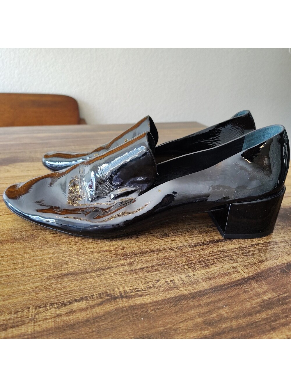 MERCEDES CASTILLO Tillie Loafer Block Heel Black Patent Leather Sz 10.5